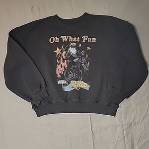 Living Fully by Mallory Ervin Sweater Santa Motorcycle Small Black